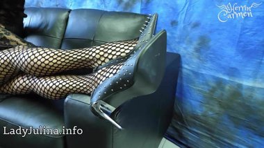 Mature Herrin Carmen Fishnet Pantyhose Legs and Spike Heels