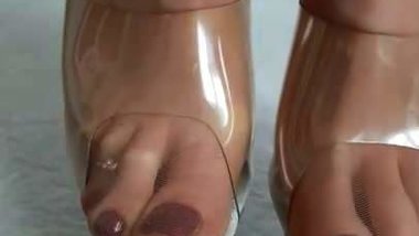 Wifes clear Heels and Nylonfeet from behind
