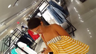 Candid voyeur teen showing cheeks in romper